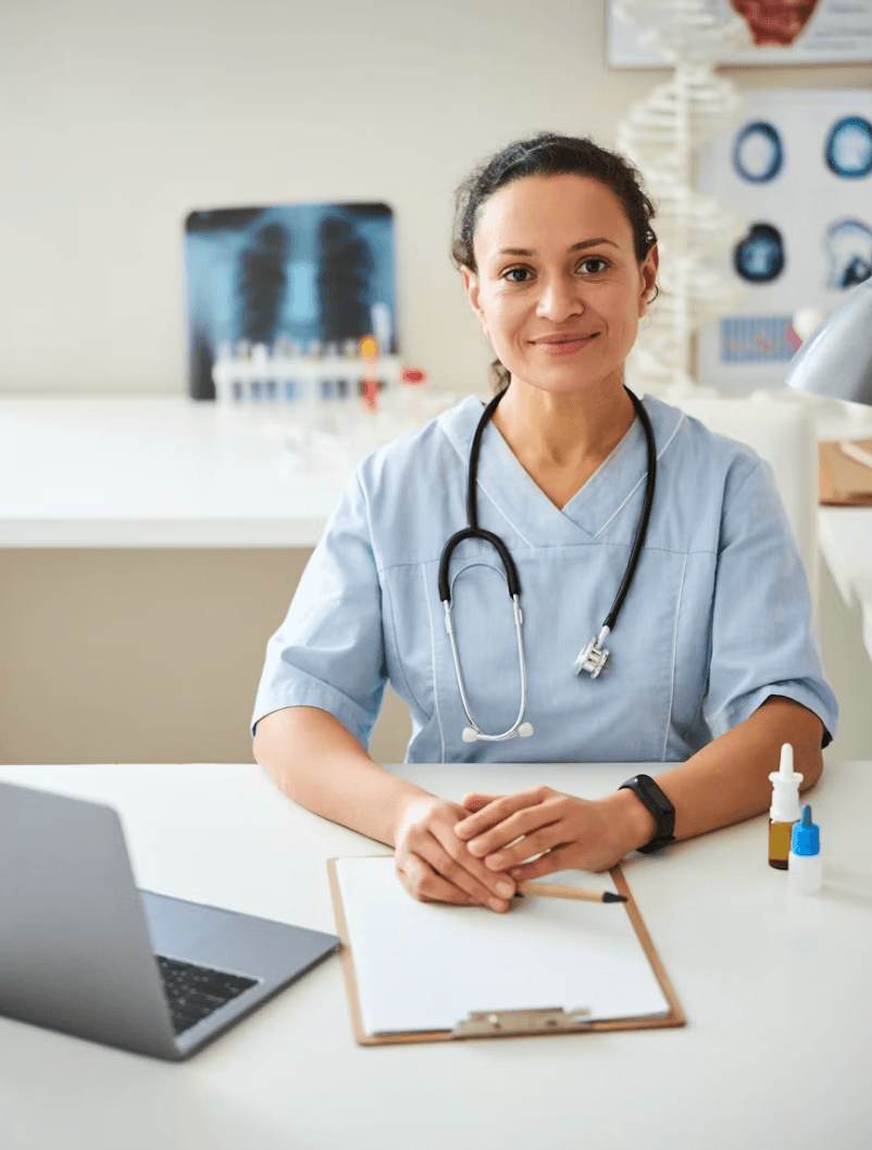 Female healthcare professional at desk
