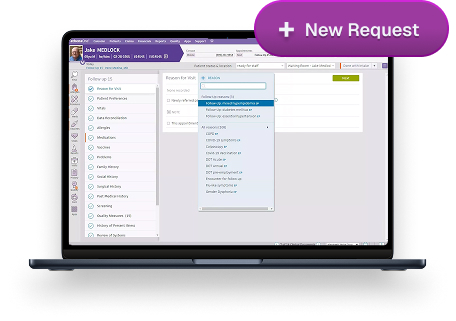 Request imaging from patient chart - laptop showing New Request interface